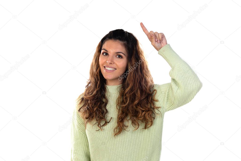 Beautiful woman with wavy hair isolated on a white background