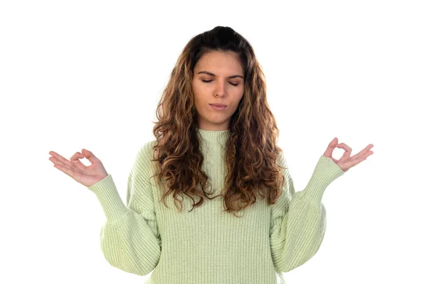 Mulher Bonita Com Cabelo Ondulado Isolado Fundo Branco — Fotografia de Stock