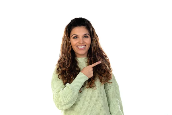 Belle Femme Aux Cheveux Ondulés Isolé Sur Fond Blanc — Photo