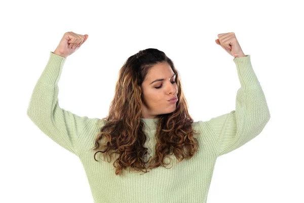 Mooie Vrouw Met Golvend Haar Geïsoleerd Een Witte Achtergrond — Stockfoto