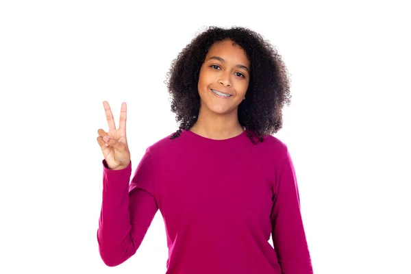 Beautiful Teenager Girl Pink Sweater Isolated White Background — Stock Photo, Image