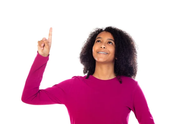 Schöne Teenager Mädchen Mit Rosa Pullover Isoliert Auf Weißem Hintergrund — Stockfoto