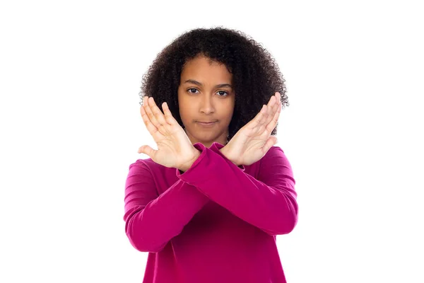 Mooi Tiener Meisje Met Roze Trui Geïsoleerd Een Witte Achtergrond — Stockfoto