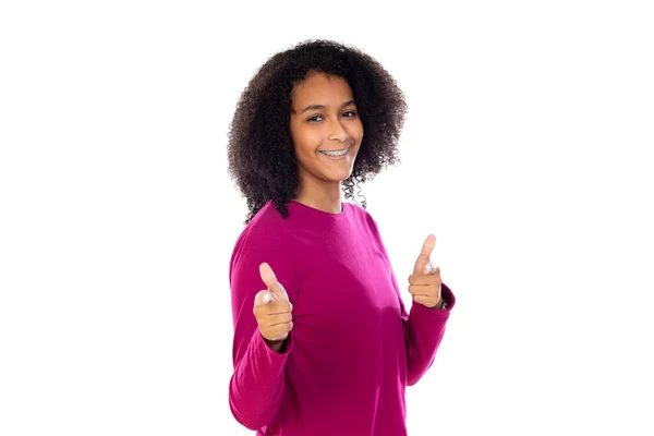 Bella Ragazza Adolescente Con Maglione Rosa Isolato Uno Sfondo Bianco — Foto Stock