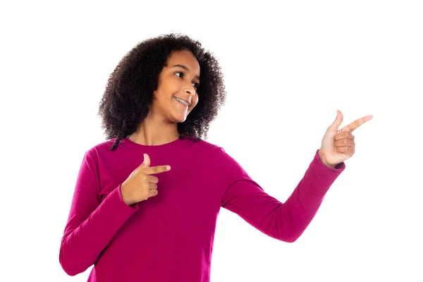 Teenager Girl Afro Hair Wearing Pink Sweater Isolated White Background — Stock Photo, Image