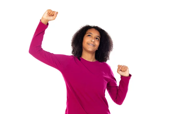 Chica Adolescente Con Pelo Afro Usando Suéter Rosa Aislado Sobre —  Fotos de Stock