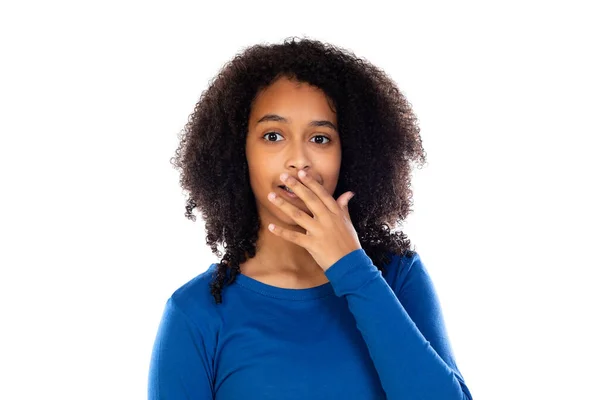 Chica Adolescente Con Pelo Afro Usando Suéter Azul Aislado Sobre —  Fotos de Stock