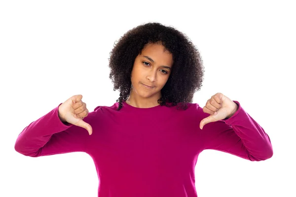 Tiener Meisje Met Afro Haar Dragen Roze Trui Geïsoleerd Een — Stockfoto