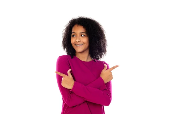 Menina Adolescente Com Cabelo Afro Usando Suéter Rosa Isolado Fundo — Fotografia de Stock