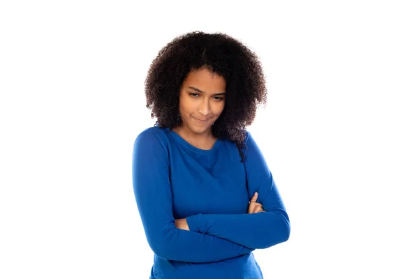 Chica Adolescente Con Pelo Afro Usando Suéter Azul Aislado Sobre —  Fotos de Stock