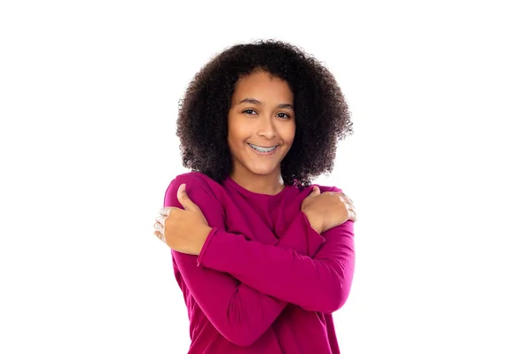 Portait Uma Adolescente Com Cabelo Afro Isolado Fundo Branco — Fotografia de Stock