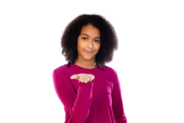 Portait Uma Adolescente Com Cabelo Afro Isolado Fundo Branco — Fotografia de Stock