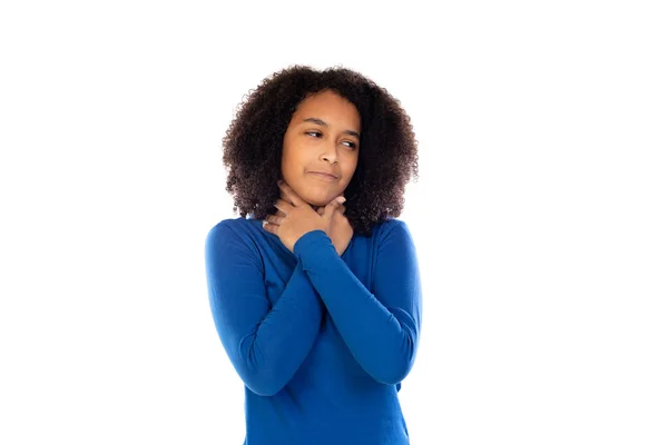 Adolescente Menina Vestindo Camisola Azul Isolado Fundo Branco — Fotografia de Stock