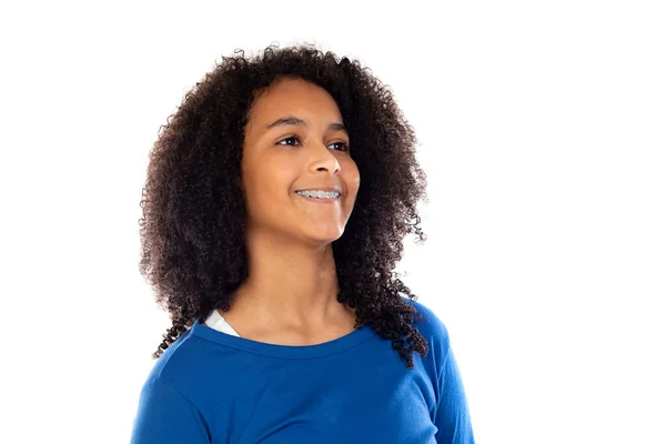 Cheerful African American Girl On Blue Stock Photo - Download Image Now - Teenage  Girls, Teenager, African-American Ethnicity - iStock