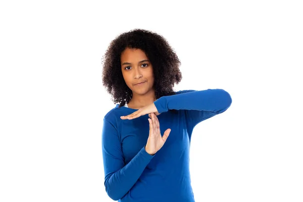 Nastolatka Niebieskim Swetrze Białym Tle — Zdjęcie stockowe