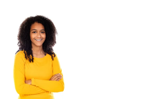 Adorabile Adolescente Che Gesti Isolati Uno Sfondo Bianco — Foto Stock