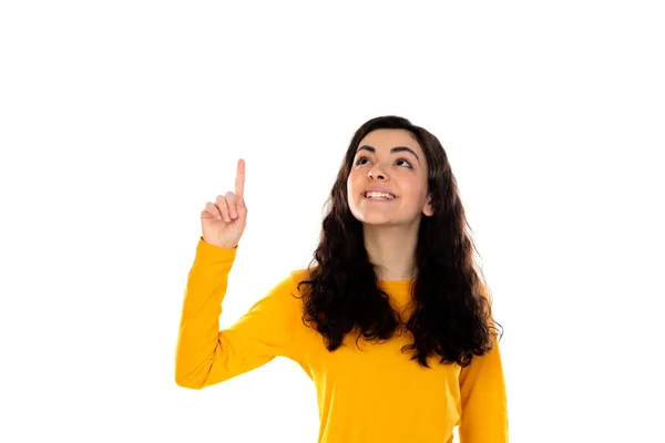 Menina Adolescente Adorável Com Suéter Amarelo Isolado Fundo Branco — Fotografia de Stock