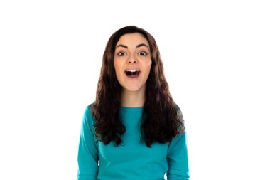 Adorable teenage girl with blue sweater isolated on a white background clipart