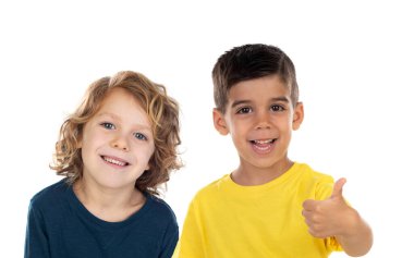 Beyaz arka planda izole edilmiş komik çocuklar.