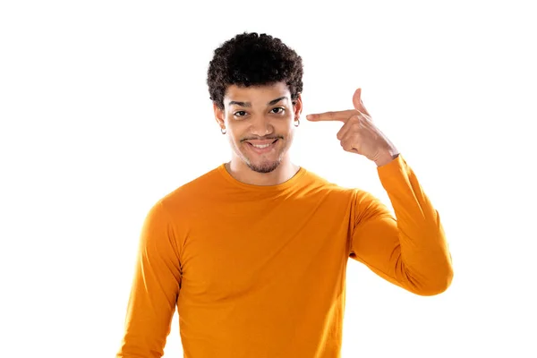 Junger Schwarzer Afro Mann Denkt Isoliert Auf Weißem Hintergrund — Stockfoto