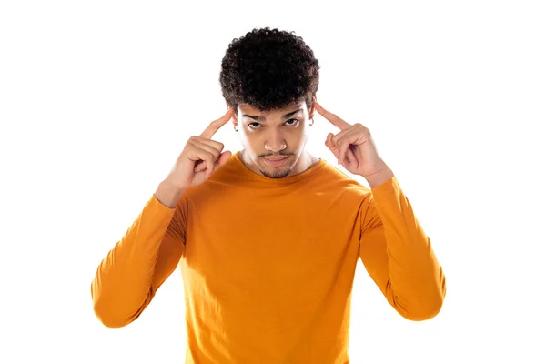 Jovem Negro Afro Homem Pensando Sentindo Duvidoso Confuso Com Opções — Fotografia de Stock