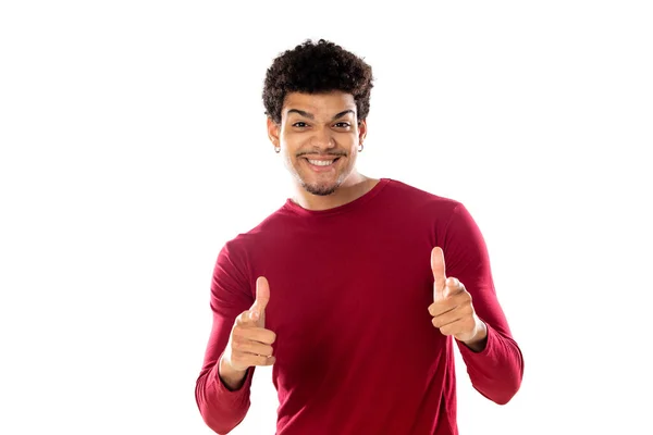 Bonito Homem Americano Africano Com Penteado Afro Vestindo Uma Camiseta — Fotografia de Stock