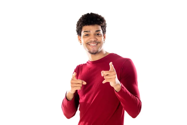 Bonito Homem Americano Africano Com Penteado Afro Vestindo Uma Camiseta — Fotografia de Stock