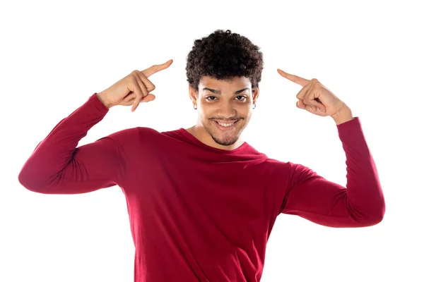 Netter Afrikanisch Amerikanischer Mann Mit Afro Frisur Der Ein Weinrotes — Stockfoto