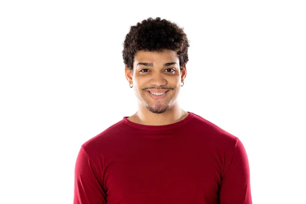 Bonito Homem Americano Africano Com Penteado Afro Vestindo Uma Camiseta — Fotografia de Stock