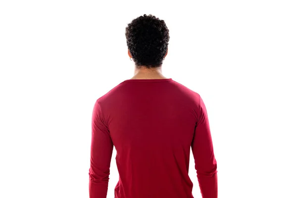 Lindo Hombre Afroamericano Con Peinado Afro Con Una Camiseta Borgoña — Foto de Stock