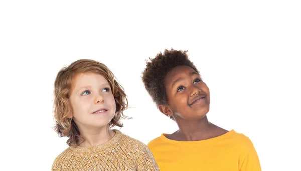 Niños Pensativos Mirando Hacia Arriba Aislados Sobre Fondo Blanco — Foto de Stock