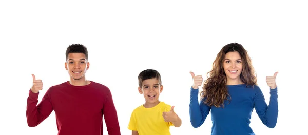 Feliz Família Interracial Dizendo Isolado Fundo Branco — Fotografia de Stock