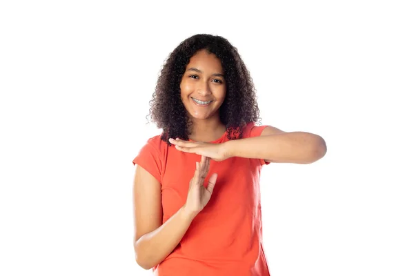 Närbild Leende Liten Afrikansk Amerikansk Unge Flicka Bär Röd Shirt — Stockfoto
