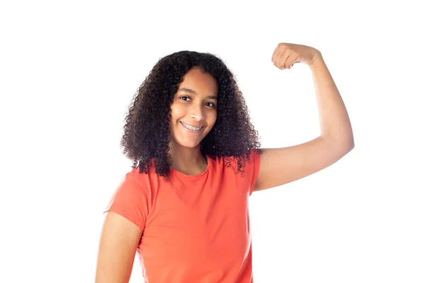 Mooie Afrikaanse Tiener Met Afro Haar Geïsoleerd Een Witte Achtergrond — Stockfoto