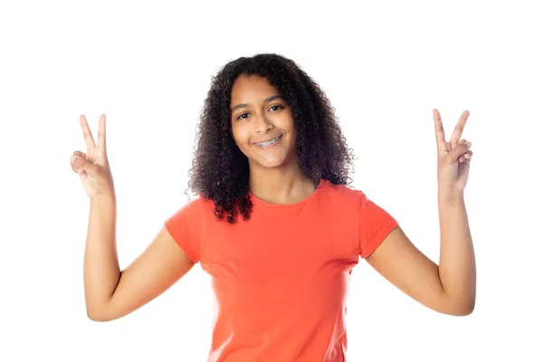 Hermosa Adolescente Africana Con Pelo Afro Aislado Sobre Fondo Blanco —  Fotos de Stock