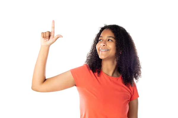 Adolescente Africano Bonito Com Cabelo Afro Isolado Fundo Branco — Fotografia de Stock