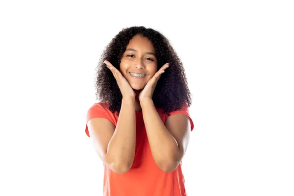 Krásný Africký Teenager Afro Vlasy Izolované Bílém Pozadí — Stock fotografie