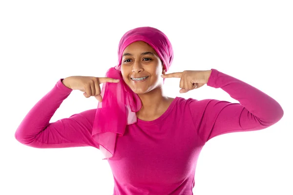 Young Beautiful African Woman Wearing Pink Headscarf Isolated White Background — Stock Photo, Image