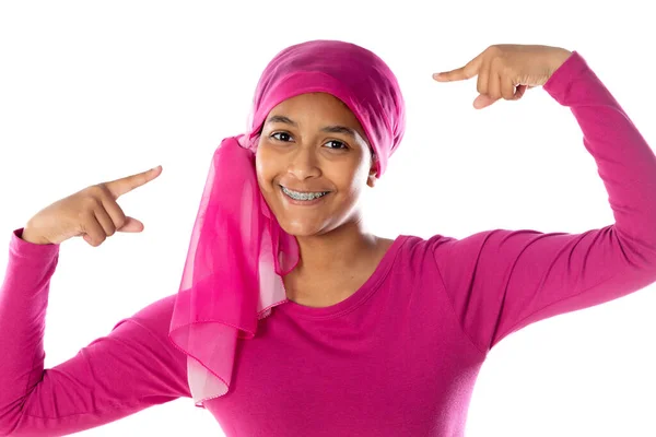 Young Beautiful African Woman Wearing Pink Headscarf Isolated White Background — Stock Photo, Image