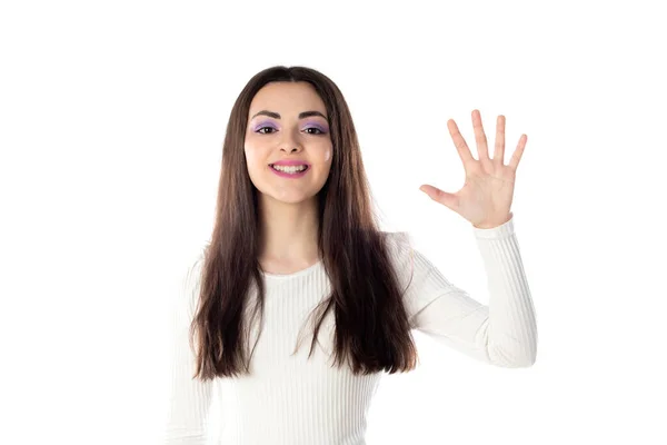 Portrait Beautiful Teen Girl Purple Makeup Closeup Isolated White Background — Stock Photo, Image