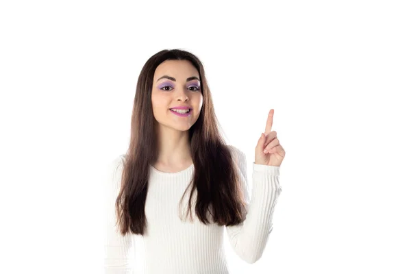 Retrato Hermosa Adolescente Con Maquillaje Púrpura Primer Plano Aislado Sobre —  Fotos de Stock