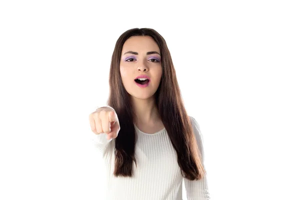 Retrato Hermosa Adolescente Con Maquillaje Púrpura Primer Plano Aislado Sobre —  Fotos de Stock