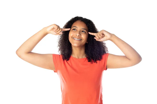 Blandad Ras Flicka Med Söt Afro Hår — Stockfoto