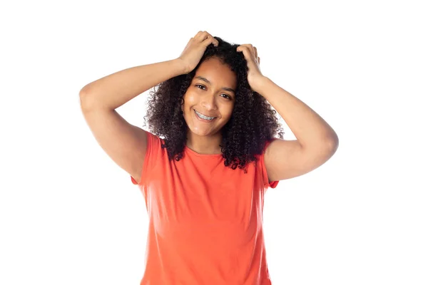 Gemengd Ras Meisje Met Schattig Afro Haar — Stockfoto