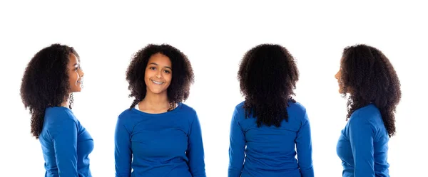 Voor Achteraanzicht Van Een Tiener Afroamerikaans Meisje Geïsoleerd Een Witte — Stockfoto