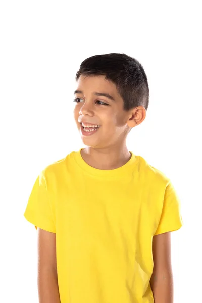 Adorable Latin Boy Weraring Yellow Shirt Isolated White Background —  Fotos de Stock