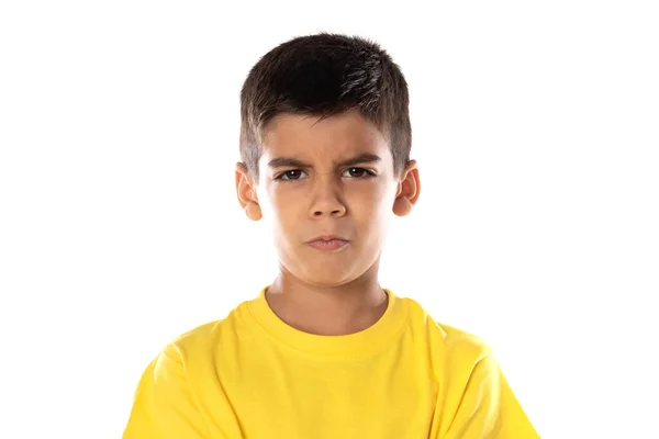 Adorable Latin Boy Weraring Yellow Shirt Isolated White Background —  Fotos de Stock