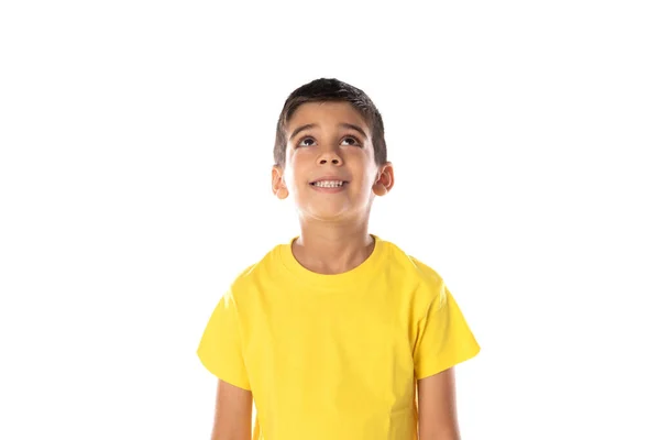 Daydreaming Boy Looking Isolated White Background — Stockfoto