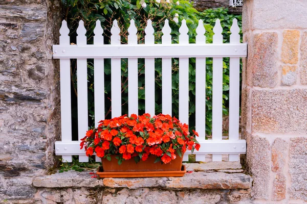 Beautiful Traditional Fence Beautiful Pot Small Spanish Village — Stock Photo, Image