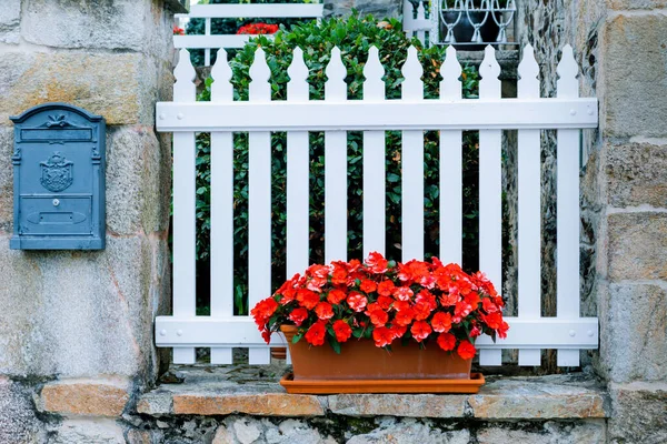 Beautiful Traditional Fence Beautiful Pot Small Spanish Village — Stock Photo, Image